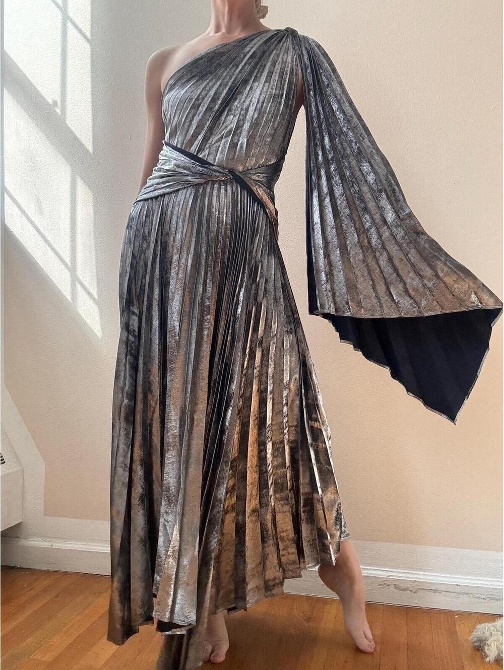 Acler Kalora Metallic Pleated One Shoulder Dress